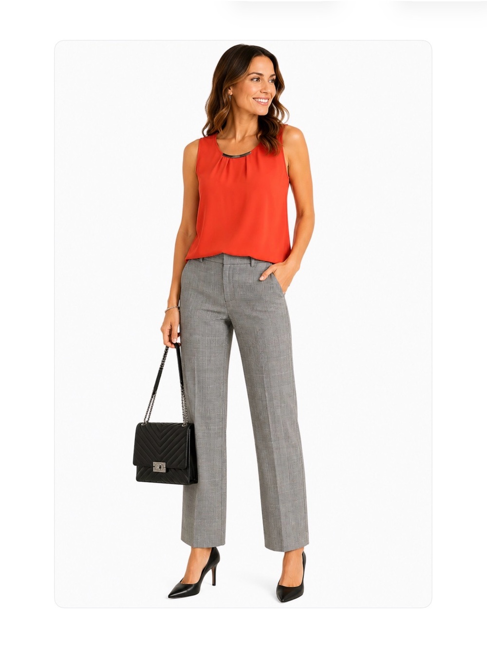 2/$30 Shelli Segal Reddish Orange Sleeveless Blouse Polished Business Minimal